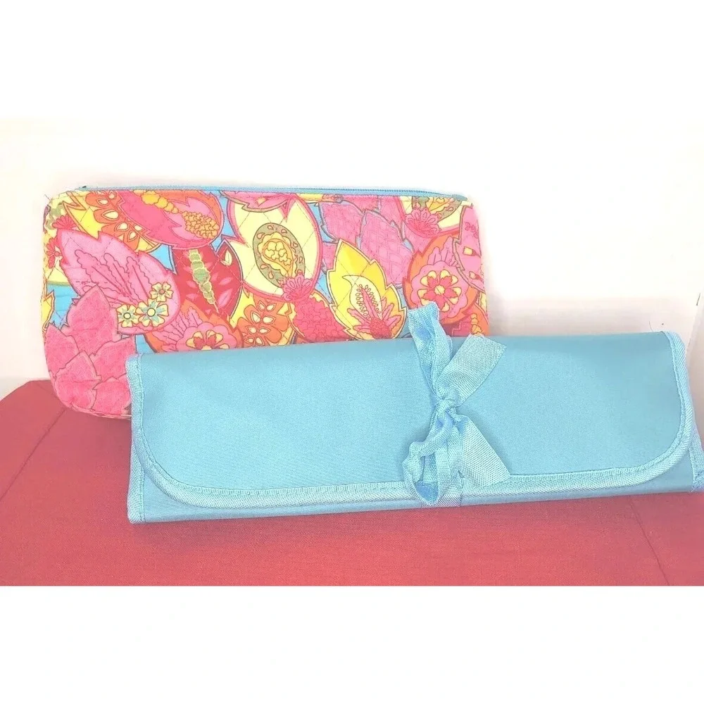 Belvah New Pink Blue Floral Diaper Bag w Changing Pad & Small Wipe Bag Baby Gift